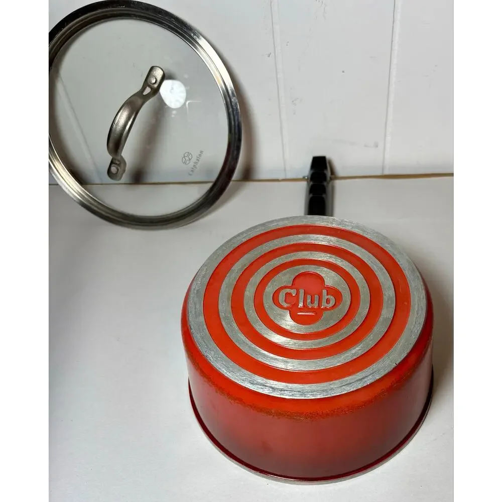 Vintage Club Cookware Poppy Red Aluminum 2 QT Saucepan with replacement lid